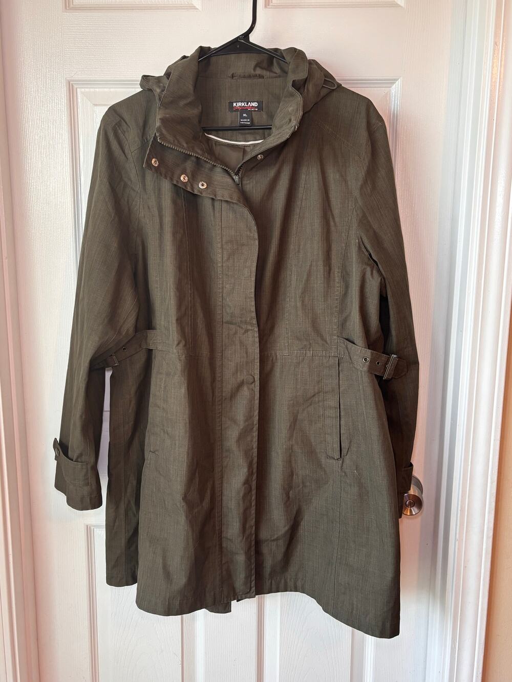 Kirkland Signature Women’s Olive Green Hooded Trench Coat Size XL